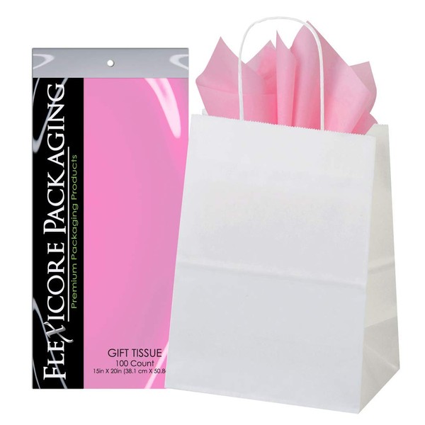 5ct White Paper Gift Bags + 10ct Gift Tissue