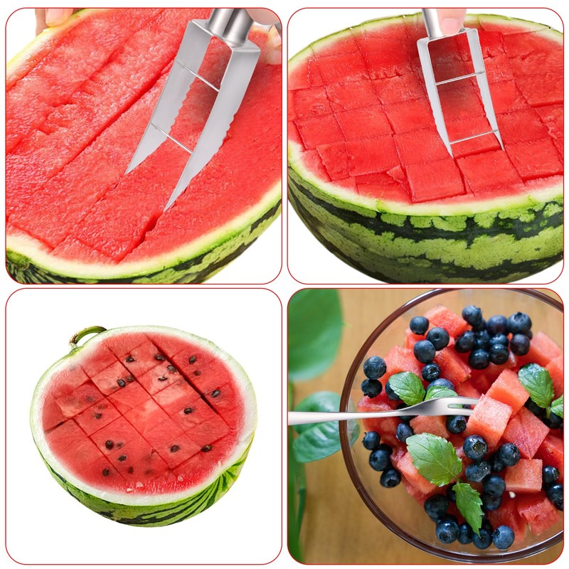 Watermelon Cutter with 3pcs Fruit Forks, Stainless Steel Watermelon Cutter