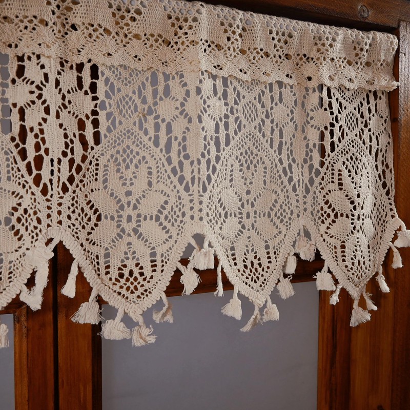 Tsinmorn Boho Curtain Valance for Kitchen Dining Farmhouse Crochet Curtain