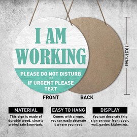 I Am Working Do Not Disturb Sign, Do Not Disturb Door Hanger Sign for Home Office Meeting Sessions Clinic Dorm Online Class Video Call, I Am Working If Urgent Please Text