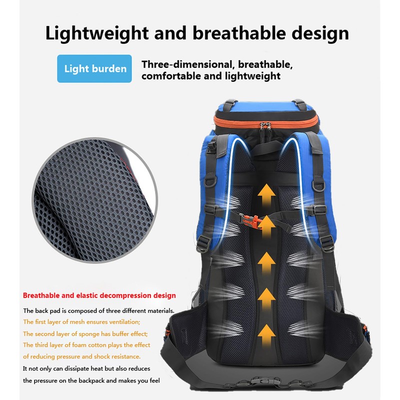 Bseash 60L Hiking Camping Backpack with Rain Cover, Waterproof Large