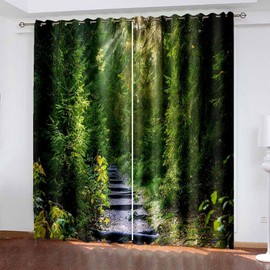 ANAZOZ Drapes for Living Room with Eyelet,2 x 38W x 63H IN,Drapes Blackout for Bedroom 2 Panel Trees and Path Landscape Curtains Green Blackout