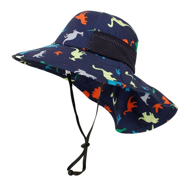 iNszkoos Kid Dinosaur Print Large Brim Sun Hat with Neck