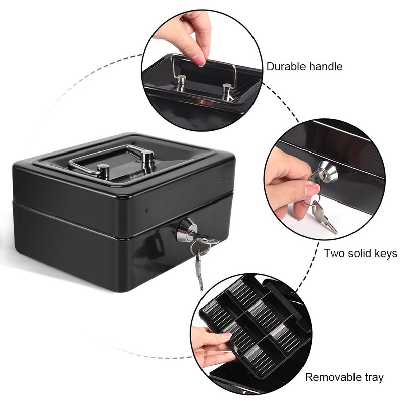 Steel Security Box Household, Mini Portable Petty Safe Lockable Cash