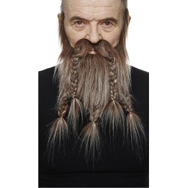 Mustaches Self Adhesive, Novelty, Viking Dwarf Fake Beard, False Facial Hair, Costume Accessory for Adults, Brown with Gray Color