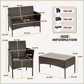 FDW | 4-Piece Patio Furniture Set | Brown & Blue | Outdoor Wicker Furniture with Coffee Table | Modern Rattan Chairs Conversation Set | Outdoor Seating | Weather-Resistant | for Porch, Garden, Lawn