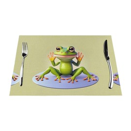 WapNo The Funny Frog Doing Yoga Table Placemats, PVC Placemats, Wipeable Easy to Clean Grease Resistant Table Runner, 12x18 Inch, Set of 1