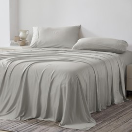 Southshore Fine Living, Inc. Silky Soft Full Size Sheet Set, Tencel/Cotton Blend, Breathable Deep Pocket Sheets Set, Full Size with Fitted Bedsheet, Oversized Flat Sheet, 2 Pillowcases; Grey