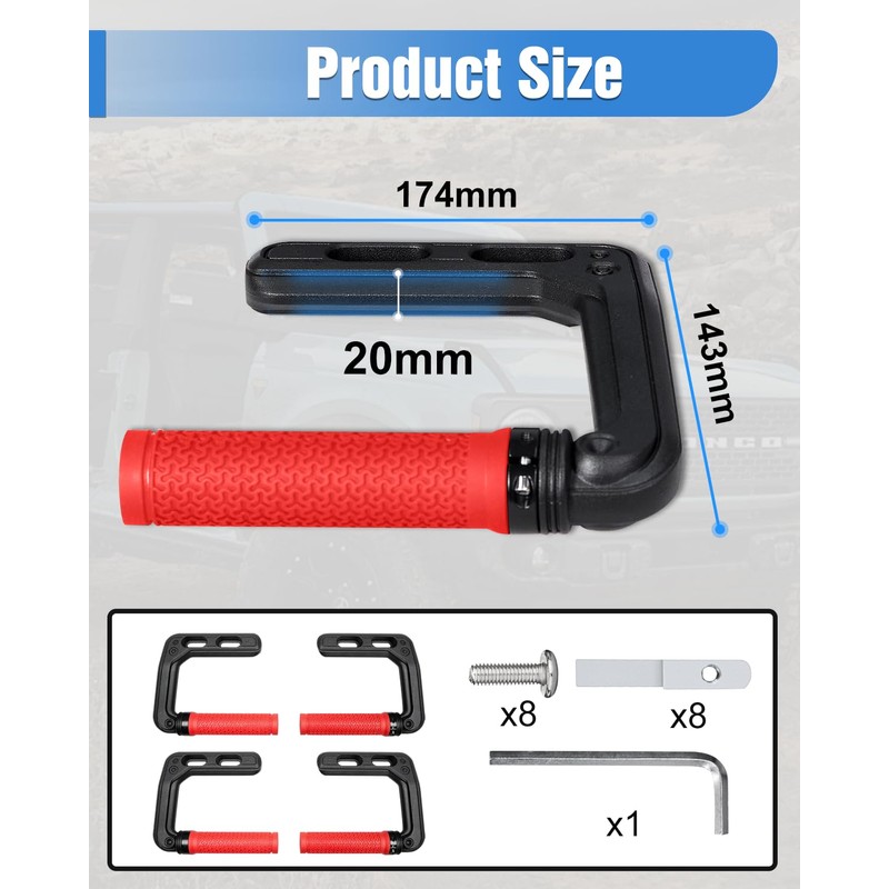 ROADER Front & Rear Roll Bar Grab Handles Fit for