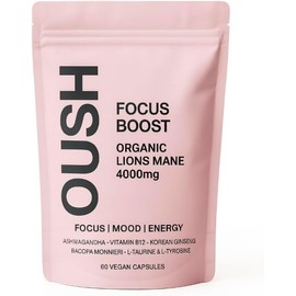 OUSH Focus™ | Organic Lion’s Mane 4000mg + Ashwagandha, Vitamin B Complex, Korean Ginseng & L-Tyrosine | Brain Focus, Energy & Clarity Supplement | 60 Vegan Capsules