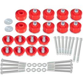 Body Mount Bushing Kit KF04060BK for Ford F250 F350 Super Duty 2008-2016 2WD 4WD Complete Polyurethane Body Cab Mount Replacement Set with Steel Sleeves & Hardware - 60 PCS (Red)