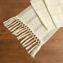 Boho Table Runner 72 Inches Long Rustic Farmhouse Table Runner with Tassels Beige Macrame Table Runners Spring Table Runners Cotton Linen Woven Table Runners for Room Kitchen Dining Table Home Decor