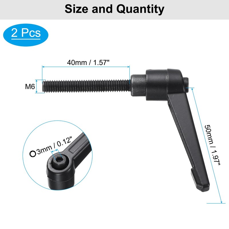 sourcing map 4pcs Clamping Lever Adjustable Handle Set Metric M6