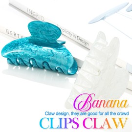 Banatra Acrylic Hair Claw Clips Medium Hair Claw Cute Clip Claws Non Slip Hair Accessories for Women and Girls (2 PCS) (Royal Blue+White)