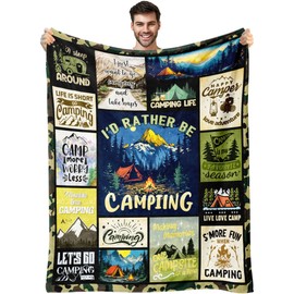 Velivn Camping Gifts, Camping Gifts for Men, Cool Camping Gifts for Camper, Unique Gifts for Camping Lovers, Dad Camping Gifts Ideas, Camping Christmas Throw Blanket Gifts 60"x50"