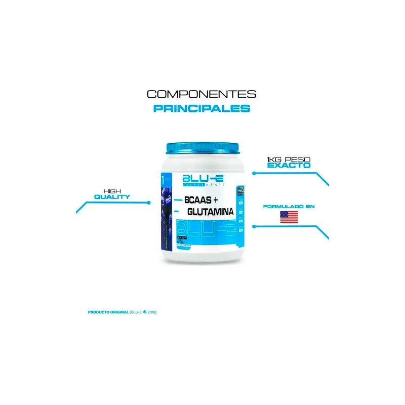 Amino Bcaas + Glutamina Blu-e 1kg 50 Serv Varios Sabores
