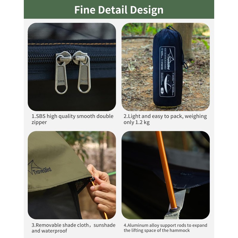 Travel Bird Camping Hammock Tent with Mosquito Net and Removable