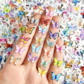 50PCS Butterfly Nail Art Charms 3D Resin Colorful Butterfly Nail Rhinestones Mixed Design Colorful Butterflies Nails Charms Spring Summer Nail Art Supplies for Women Girls Manicure Decoration