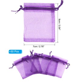 PATIKIL Organza Bags, 50 Pcs 3.54x2.8 Inch Drawstring Mini Pouches Favor Gift Candy Jewelry Bags for Christmas Thanksgiving Festival Party Wedding, Dark Purple