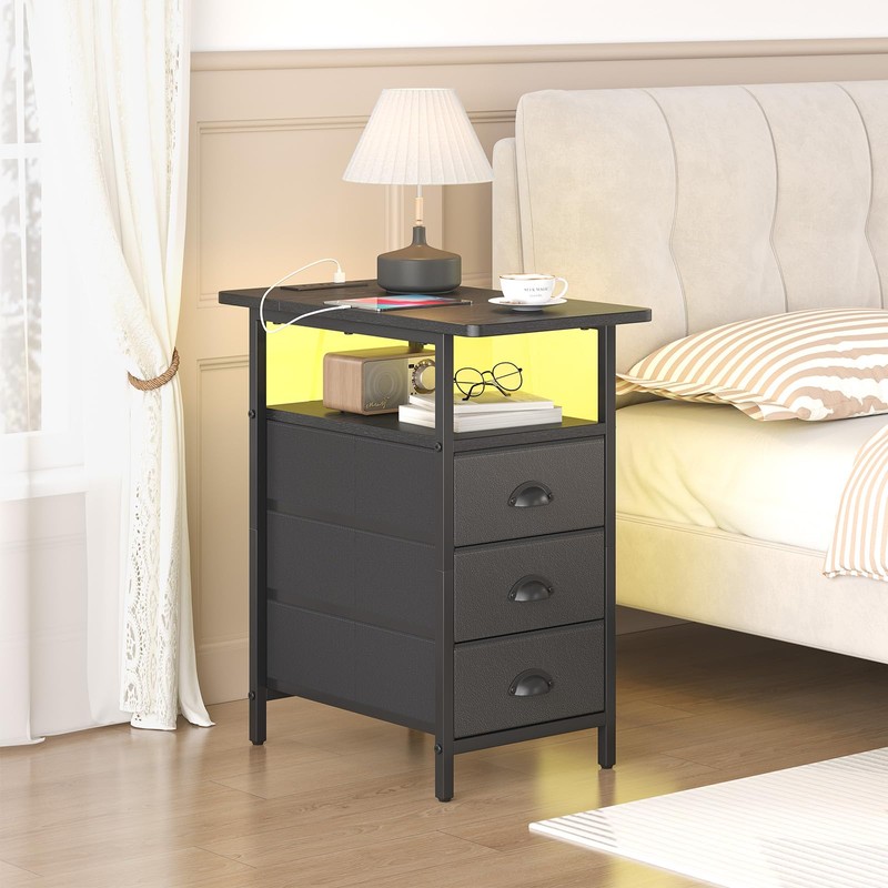 sthmec End Table with Charging Station,LED Side Tables with USB