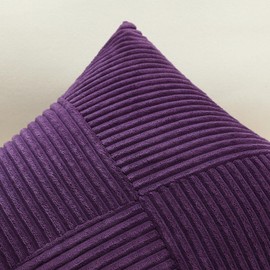 Sungeek Set of 1 Soft Corduroy Decorative Cushion Cover 50x50cm Striped Pinwheel Patchwork Textured Throw Pillow Cases Farmhouse Solid Square Pillow Covers 20x20 Inch for Sofa Bed Couch, Purple