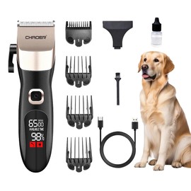 AiYouMi Dog Clippers for Grooming with LCD Screen & 4 Combs - 4-Speed Adjustable, Low Noise Cordless Trimmer,Stainless Steel Blade for Cats/Dogs, USB-Type-C Charging