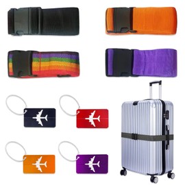 TYXHXTF Pack of 4 Luggage Straps with 4 Name Tags for Suitcases and Luggage, Luggage Strap Especially Eye-catching, Luggage Strap