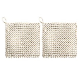 Crocheted Pot Holders, 2-Piece Square Coaster Set Made of Woven Cotton, Heat Resistant Placemats for Hot Bowls, Teapots, Pots and Plates