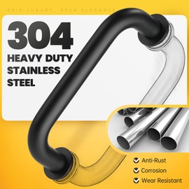 Kolet Shower Door Handle, 6 Inche Center to Center Glass Shower Door Handle, 304 Stainless Steel, Heavy Duty with Hidden Screw, Compatible with 1/4" to 1/2" Glass, Matte Black