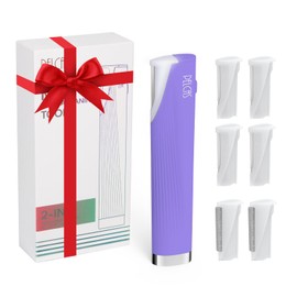 PELCAS Electric Dermaplaning Tool with LED Light, Mini Face Dermaplaning Razor, Painless 3 Speeds Facial Peach Fuzz, Exfoliation & Hair Removal System for Women At Home with 6 Blades BV18-712 Purple