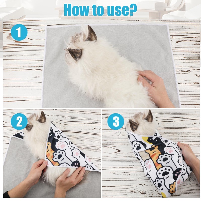 Cat Wrap for Grooming, 19.68x19.68 Inch Soft Cat Swaddle Wrap