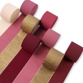 PartyWoo Crepe Paper Streamers 8 Rolls 656ft Pack of Gradient Burgundy,Metallic Gold,White Sand Crepe Paper Rolls for Graduation Christmas Wedding Birthday Party Decorations (1.8 Inch x 82 Ft/Rolls)