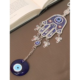 TIED RIBBONS Turkish Hamsa Palm Blue Evil Eye Wall Hanging for Home Entrance Door Car Dashboard Office Nazar Battu Pendant Ornament Good Luck and Prosperity Decoration Gift Items (10 cm)