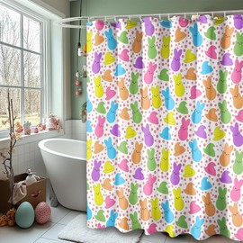 Kuyuayee Sping Easter Peeps Shower Curtain 72x72 Inch Bunny Shower Curtains for Bathroom with Hooks Spring Easter Bathroom Home Bath Decor Waterproof Fabric