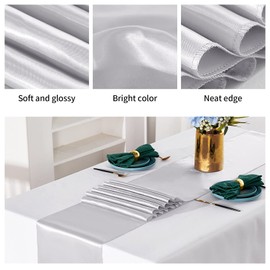 yourose 5 Pack Satin Table Runners 12 x 108 inch for Wedding Banquet Decoration, Bright Silk and Smooth Fabric Party Table Runner(Silver, 5Pieces)