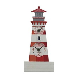 Taylor Lighthouse Poly Resin Indoor and Outdoor Clock and Thermometer, Home Decor for Garden, Patio, Pool, and Indoor Areas, 12-inch, Multi-Color