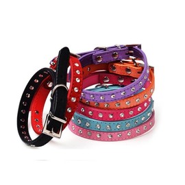 Bling Crystal Dog Collar with Leash Set Cute Rhinestone Bone Tag Jeweled Soft Suede Leather Cat Puppy Dogs Collar and Leash Combo Set (Black, L 25 * 1.5CM)