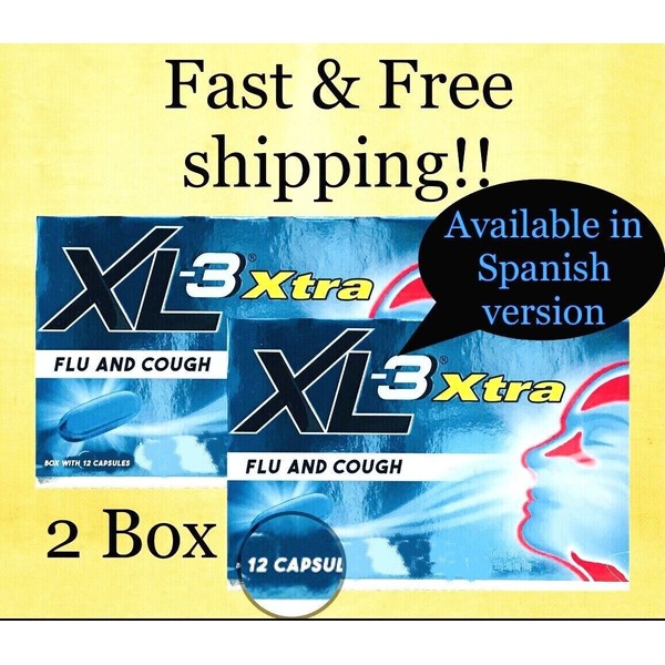 XL 3 Xtra Gripa Y Tos 12 Capsulas / XL-3 Xtra Cold / Cough Medicine 12 Caps  