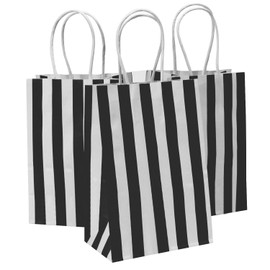 Ronvir 100Pcs Gift Bags Small 5.25x3.25x8 Inches Striped Paper Bags Black And White Gift Bag For Gifts, Shopping, Party, Birthday, Retail, Father's Day, Graduation, Christmas, Hallowen