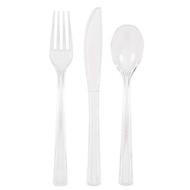 Unique Elegant Clear Solid Assorted Plastic Cutlery Box - 18ct - Stylish Disposable Silverware for Weddings, Parties & Events