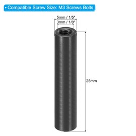 PATIKIL 6pcs M3 Metal Threaded Standoff Spacer Nuts, Round Aluminum Spacers Female Coupling Screws, 1/8" ID x 3/16" OD, Black, (25mm L)