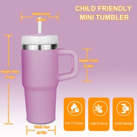 14 oz Tumbler with Handle and Straw, Kid Tumbler with Lid and Straw, 304 Stainless Steel Child Tumbler Vacuum Insulation for Twelve Hours, School Sports Outdoor (Purple)