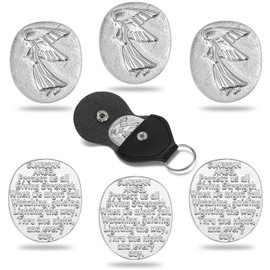 Sureio 6 Sets Guardian Angel Coins Gift Angels Pocket Tokens Bulk Lucky Faith Charms with Faux Leather Keychain Double Sided Memorial Keepsake for Prayer Family Friend