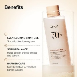 Anua Rice 70 Glow Milky Toner, Glass & Dewy Skin, Hydrating & Barrier Care, Rice Water, Niacinamide, Ceramides, All Skin Types, Fragrance-Free, Non Co