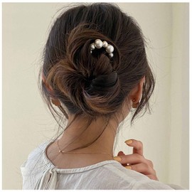 Yheakne Pearl Hair Slide Brass Hair Holder Clip Pin Vintage Hair Slide Clips Silver 2 Prong Hair Stick Metal Hair Fork Bun Holder Hair Clip Accessories for Women and Girls (Silver)