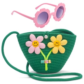 LJCTULY Kids Purse for Girls Age 2-14, Green Toddler Purse with Beaded and Flowers, Kids Crossbody Bag Gifts for Christmas, Birthday