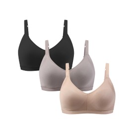 ANGOOL Women's Sports Bra Non-Wired Padded Adjustable Straps Low Impact Workout for Yoga Pilates Gym, Black+Grey+Beige, M