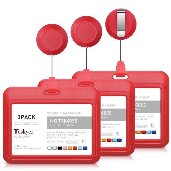 Teskyer 3 Pack Retractable Badge Holder, Retractable Keychain, ID Badge