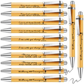 Fumete 10 Pack Bible Verse Bamboo Retractable Ballpoint Christian Pens Inspirational Bible Verse Ballpoint Pens with Ink Gifts for Church Sunday School Teacher Appreciation Day(Classic Color)