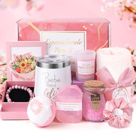 FUWEN Regalos de Cumpleaños para Mujeres, Canasta de Spa Relajante para Mujer, Paquete de cuidado personal para mujeres, Regalo de San Valentín, Regalos para Ella Amiga, Mamá, Hermana, Novia (Rosa)